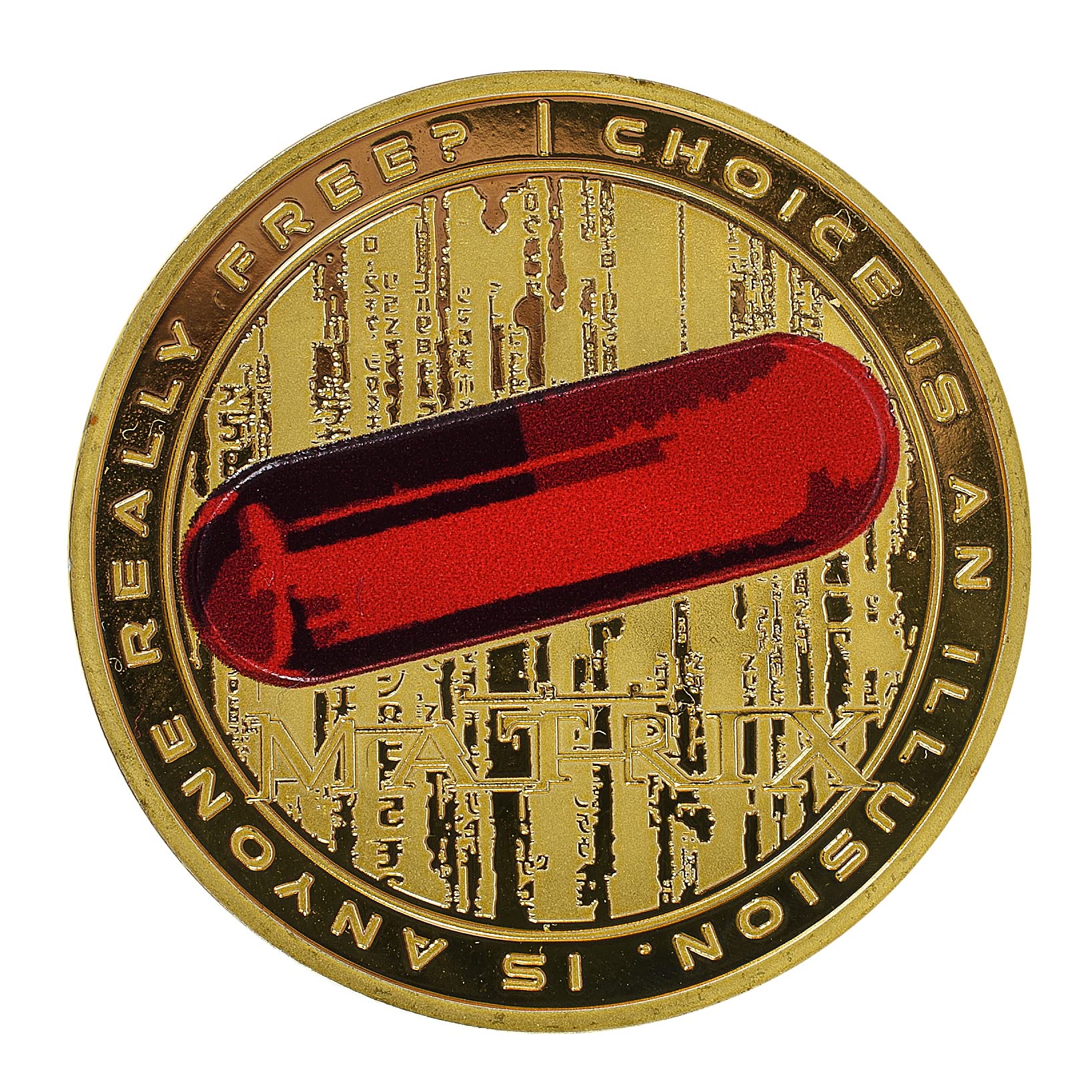 The Matrix pill coin: Limited Edition Individually Numbered Gold Red Blue Coloured Coin, Matrix Collectable Coin, Commemorative Memorabilia.