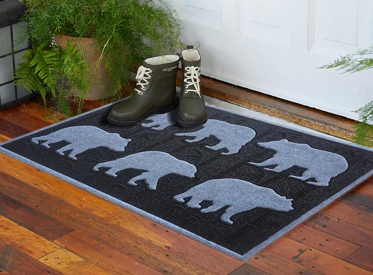 NACH Bear in The Woods Doormat Outdoor Entrance, Outdoor Rubber Mat, Front Door Mat Outside Entrance, Outdoor Rubber Door Mats, Black Door Mat Outdoor, Non Slip Mat, 18x30 in, FW-1266