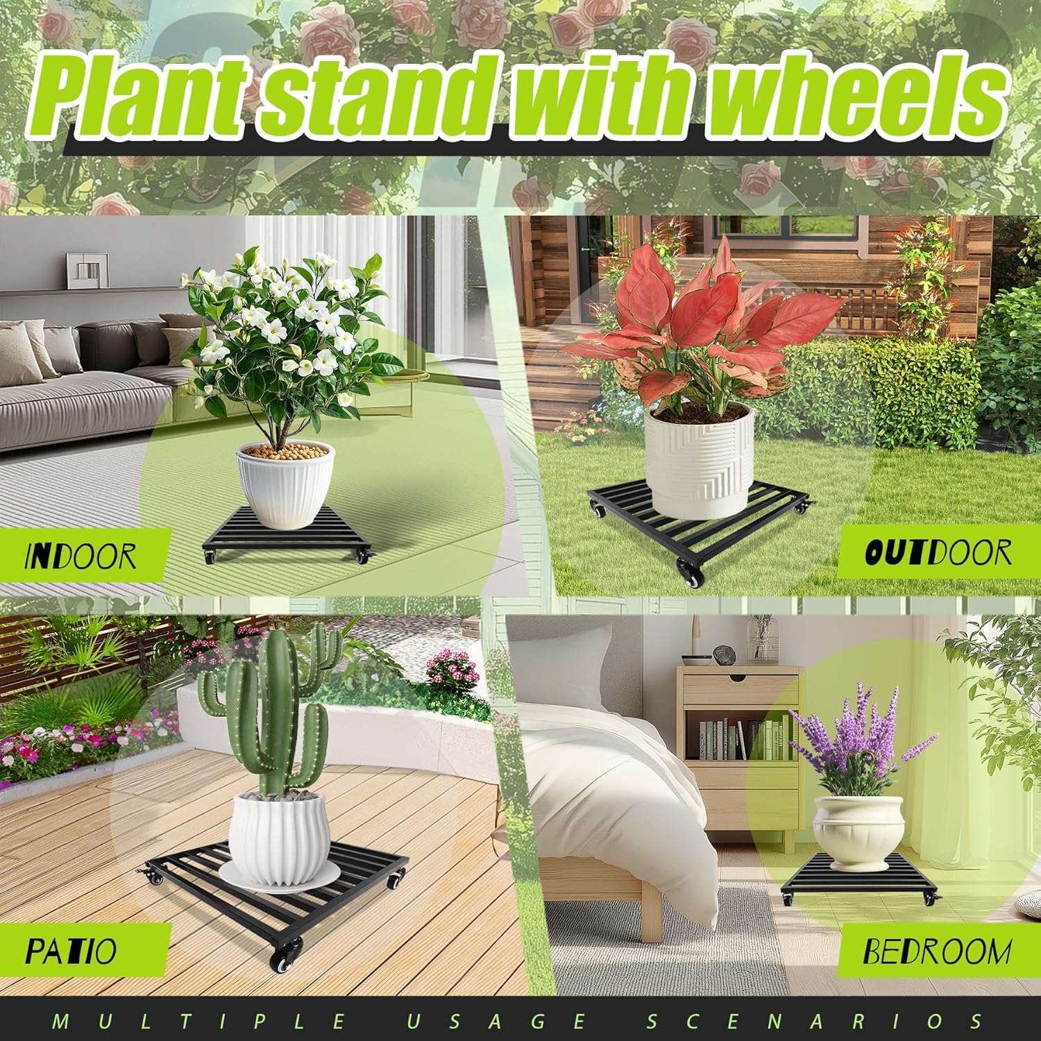 Plant Caddy with Wheels 20'' 2 Pack Metal Rolling Plants Stand Plant Dolly with Lockable Casters Aluminium Heavy Duty Pot Mover Rollers Indoor Outdoor Planter Trolley Holds up 400 Lbs Planter