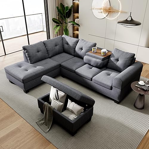 Miniatura 1 de AWQM Sofás modulares tapizados para sala de estar, juego de sofá modular en forma de L con otomana de almacenamiento y diván, juegos de muebles de