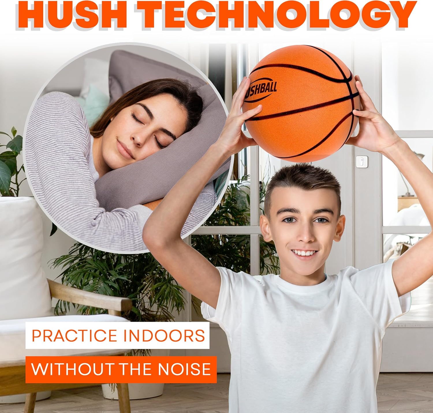 Silent Basketball Size 7 (29.5") Ready to Play - Grooved Airless Indoor Basketball for Quiet Dribbling - PRO PU Foam Ball - Not Vaccum Packaged - Real Feel