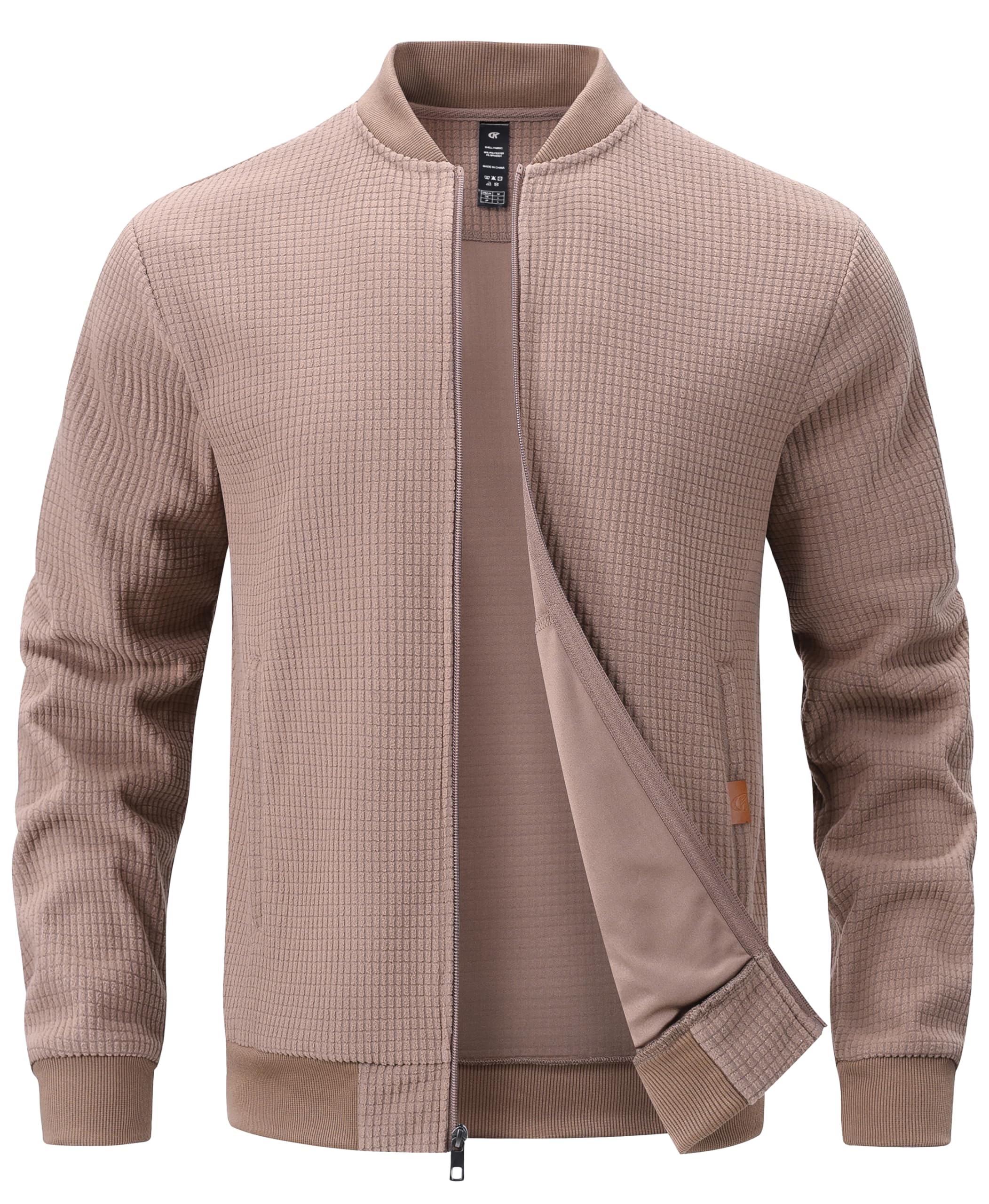 YuKaiChen Übergangsjacke Herren Jacke Leichte Bomberjacke aus Waffelstoff mit Reißverschlusstasche für Frühling Herbst Khaki S