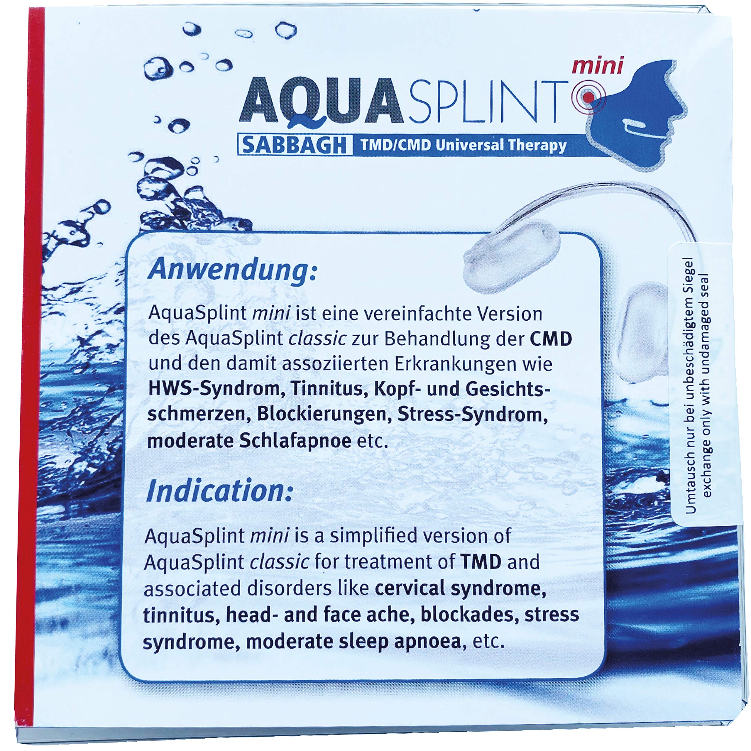 AquaSplint mini selbstjustierende Aufbissschiene, dünne Beiss-Schiene mit Wasser gefüllt zur Behandlung des CMD Syndroms
