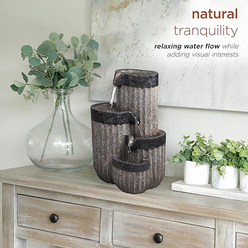 Miniatura 5 de Alpine Corporation Decoración de fuente de mesa en cascada de 14 pulgadas de alto con luces LED, gris