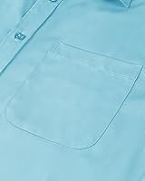 Vista 17 de Alimens & Gentle - Camisas de vestir con bolsillo y manga corta, de color liso y sin arrugas, estilo casual con botones, para hombres