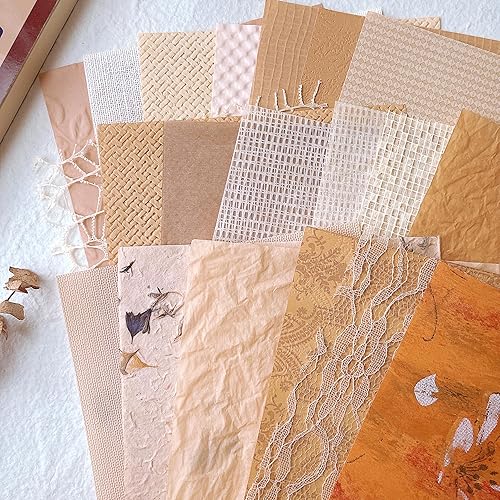 Aromoty 20 piezas de papel de recortes hecho a mano, papel texturizado Morandi A5, hoja de malla de tela de morera, mezcla de papel especial para
