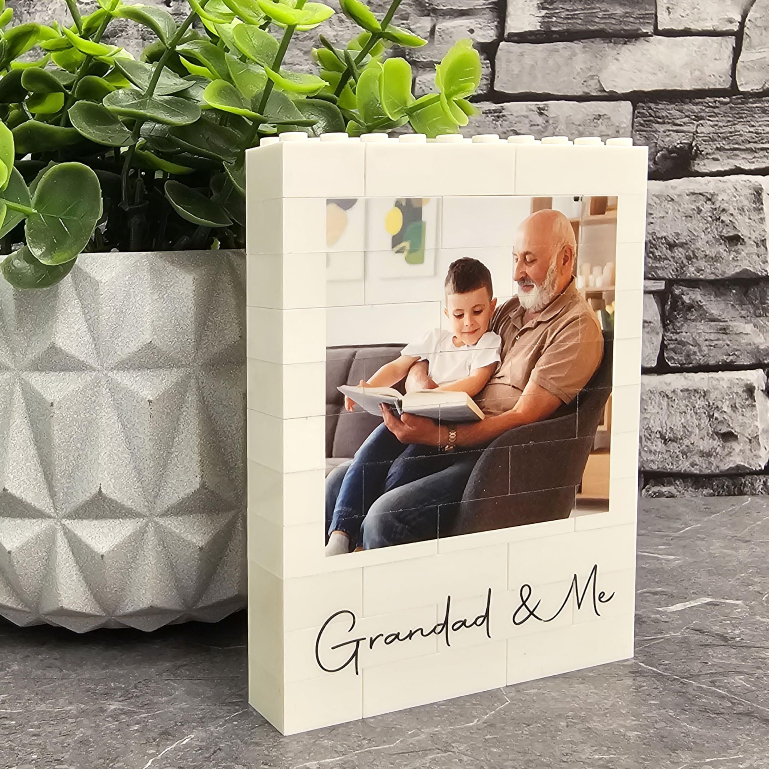 Personalised Building Blocks Photo Plaque for Grandad | Custom Gramps Gift Keepsake | Unique Grampy Picture Display | Handmade Memory Gift for Grandpa (Medium - 10.8cm x 8cm)