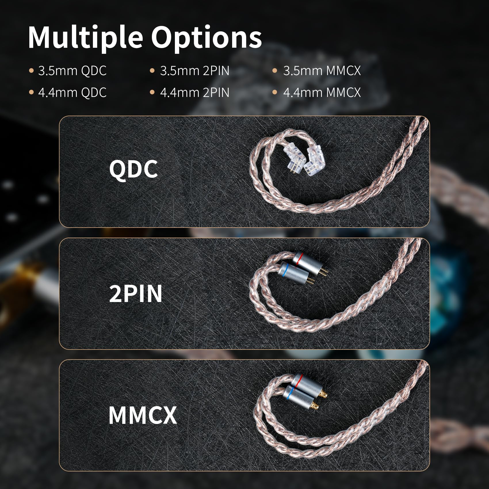 Yinyoo KBEAR Glitter IEM-Ersatzkabel, OCC-Silber-Hybrid Ohrhörer-Kabel, MMCX, 3,5-mm-Stecker, Braun