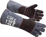 RAPICCA Animal Handling Gloves Bite Proof Double Leather Reinforced Padding Dog,Cat Scratch,Bird Handling Falconry Gloves Grabbing Reptile Squirrel Snake Bite 16in Grey-Black