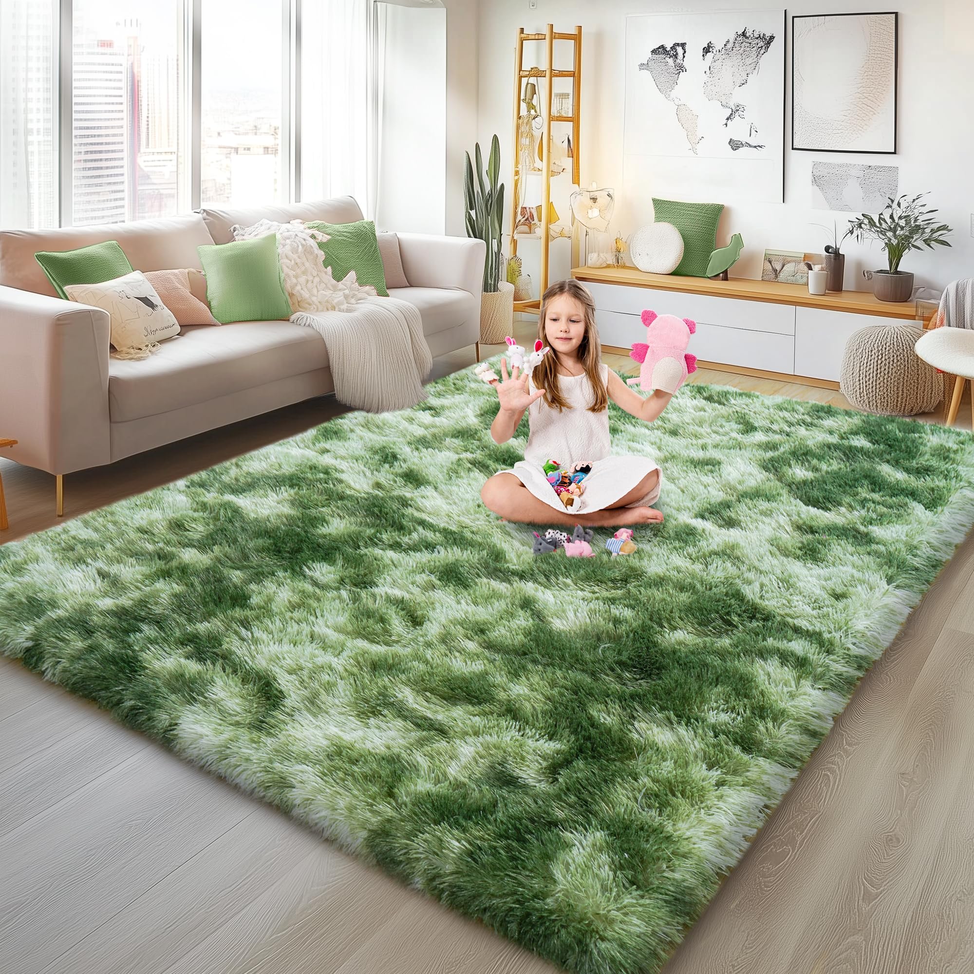 Soft Plush Shag Rug 5x7, Ultra Fluffy Rug for Living Room Bedroom, Non-Slip Fuzzy Large Area Rug for Living Room, Carpet for Girl Boy Kids, Modern