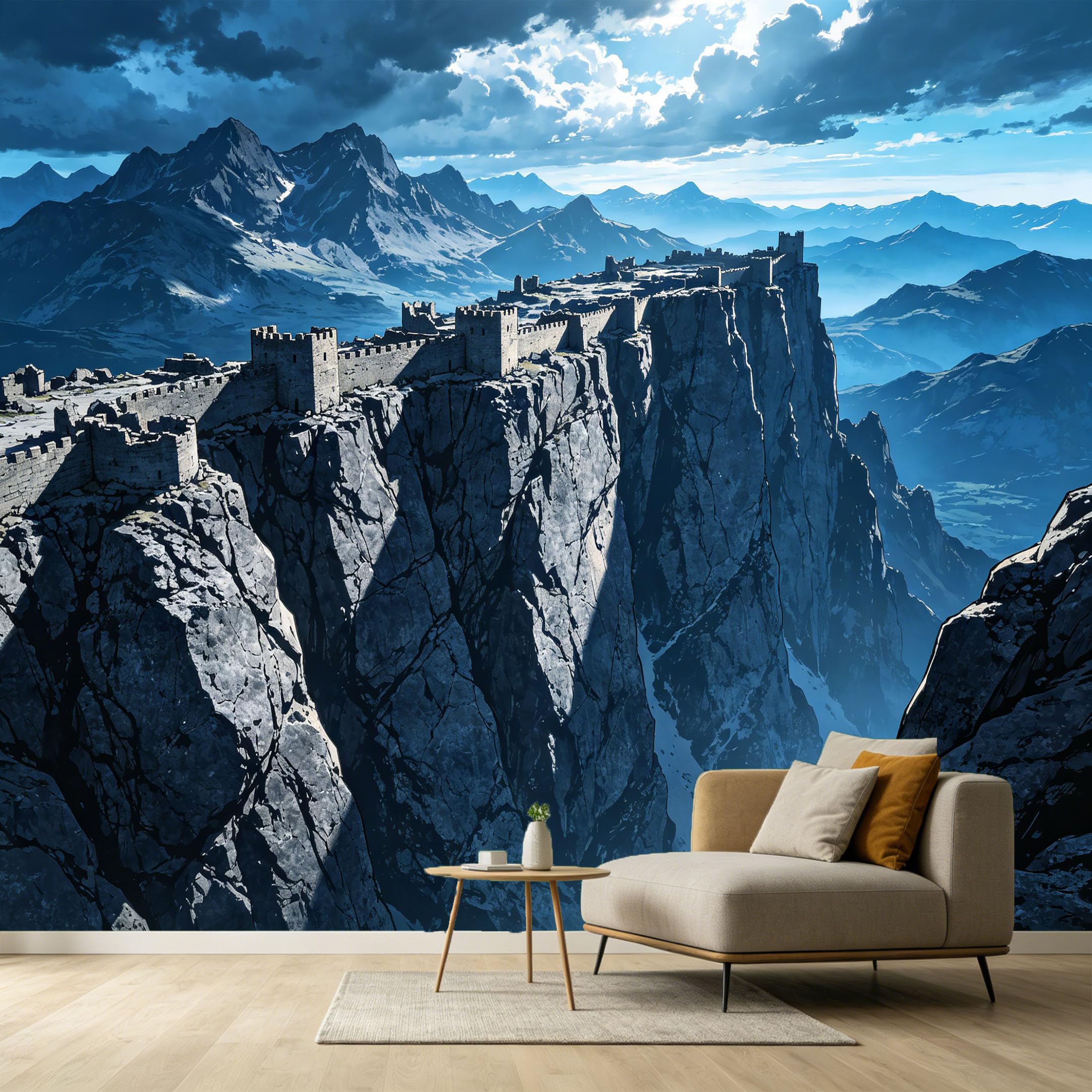 Custom Size Wall Murals Mountain Fortress Landscape 3D Trompe L'Oeil Stone Castle Cliff Peak SelfAdhesive Wall Fabric Removable Large Wallpaper for Photo Living Room