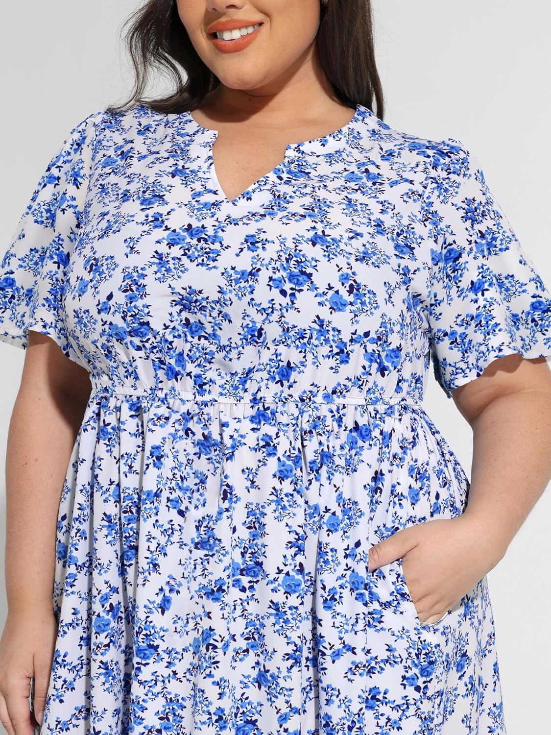 TIYOMI Women Plus Size Dress Boho V Neck Short Sleeve Beach Maxi Dresses Floral/Stripe/Leaves/Lemon XL-5XL - Image 4