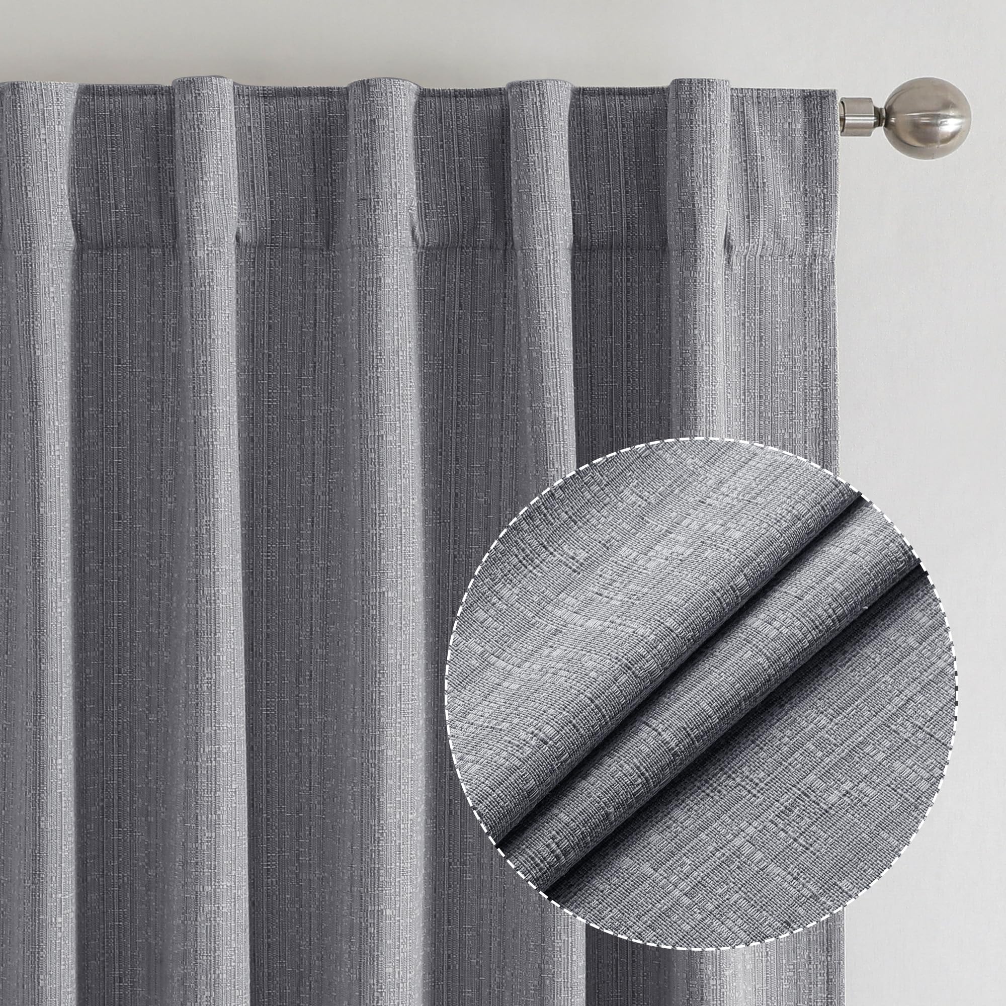 Photo 1 of Chyhomenyc Kaku 2 Panels Blackout Curtains 45 inch Long for Bedroom, Thermal Insulated Energy Efficiency Slub Jacquard Textured Short Curtain Drapes for Cafe Kitchen Small Windows, 35x45 Inch, Grey