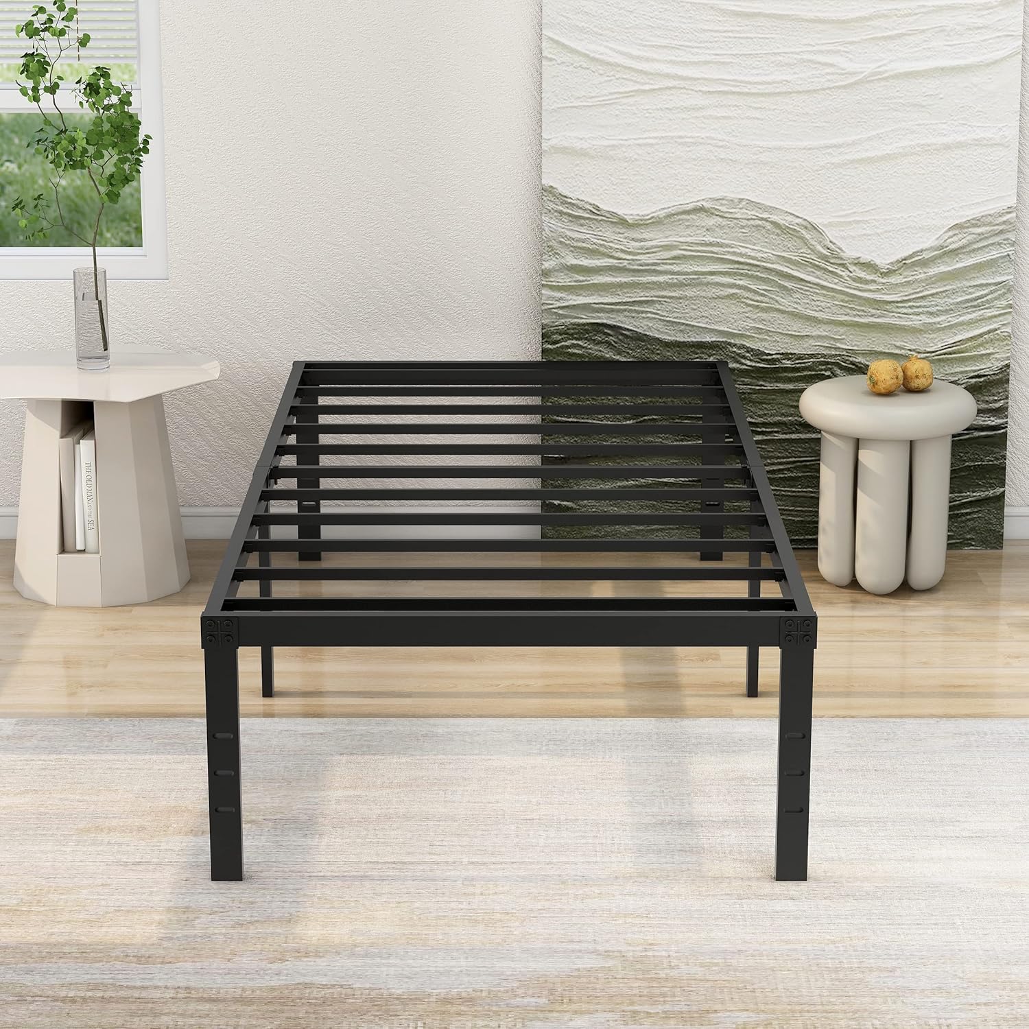 18 Inches Twin Platform Bed Frame,2500 lbs Heavy Duty Steel Slat Support,Noise Free No Box Spring Needed,Easy Assembly Black