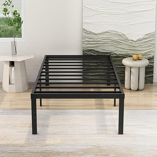 Miniatura 3 de Nightell Base de cama de plataforma matrimonial de 18 pulgadas, soporte de listones de acero resistente, sin ruido, no necesita somier, fácil