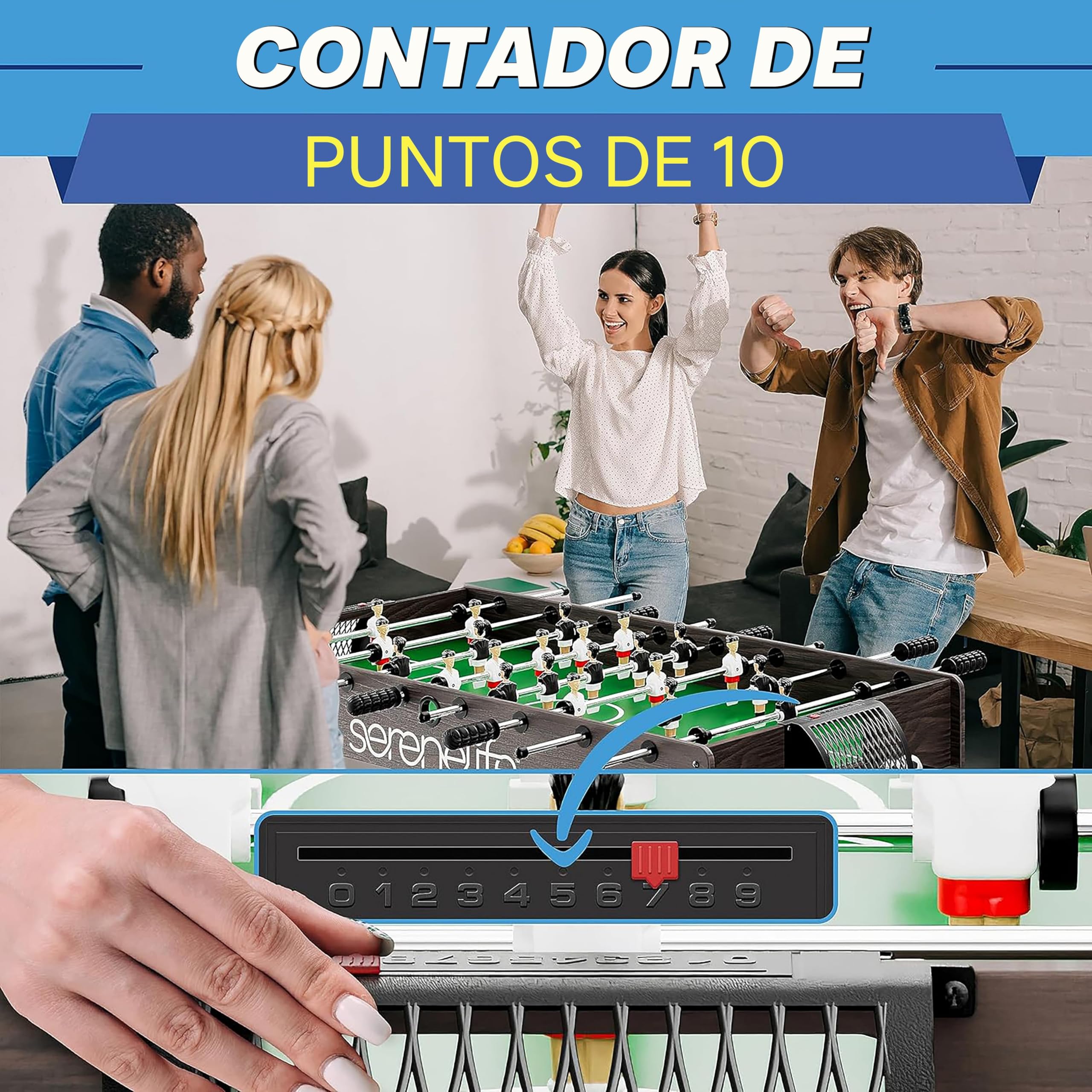 Serenelife futbolin, Tamaño competitivo de 48”, Futbol, para la casa, Sala de Juegos, Arcade