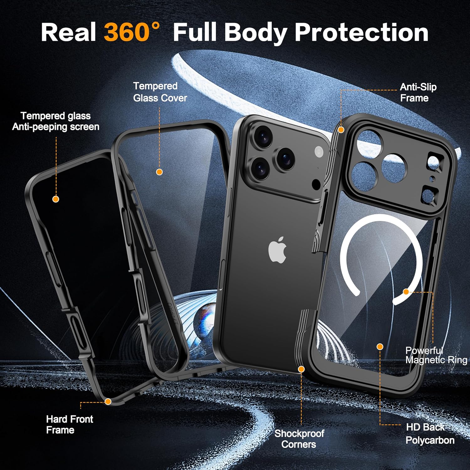 Magnetic for iPhone 17 Pro Case, [Compatible with Magsafe] Built-in 9H & Privacy Screen Protector, [Military Grade Protection] Shockproof Anti Spy for iPhone 17 Pro Phone Case, Black - Image 5