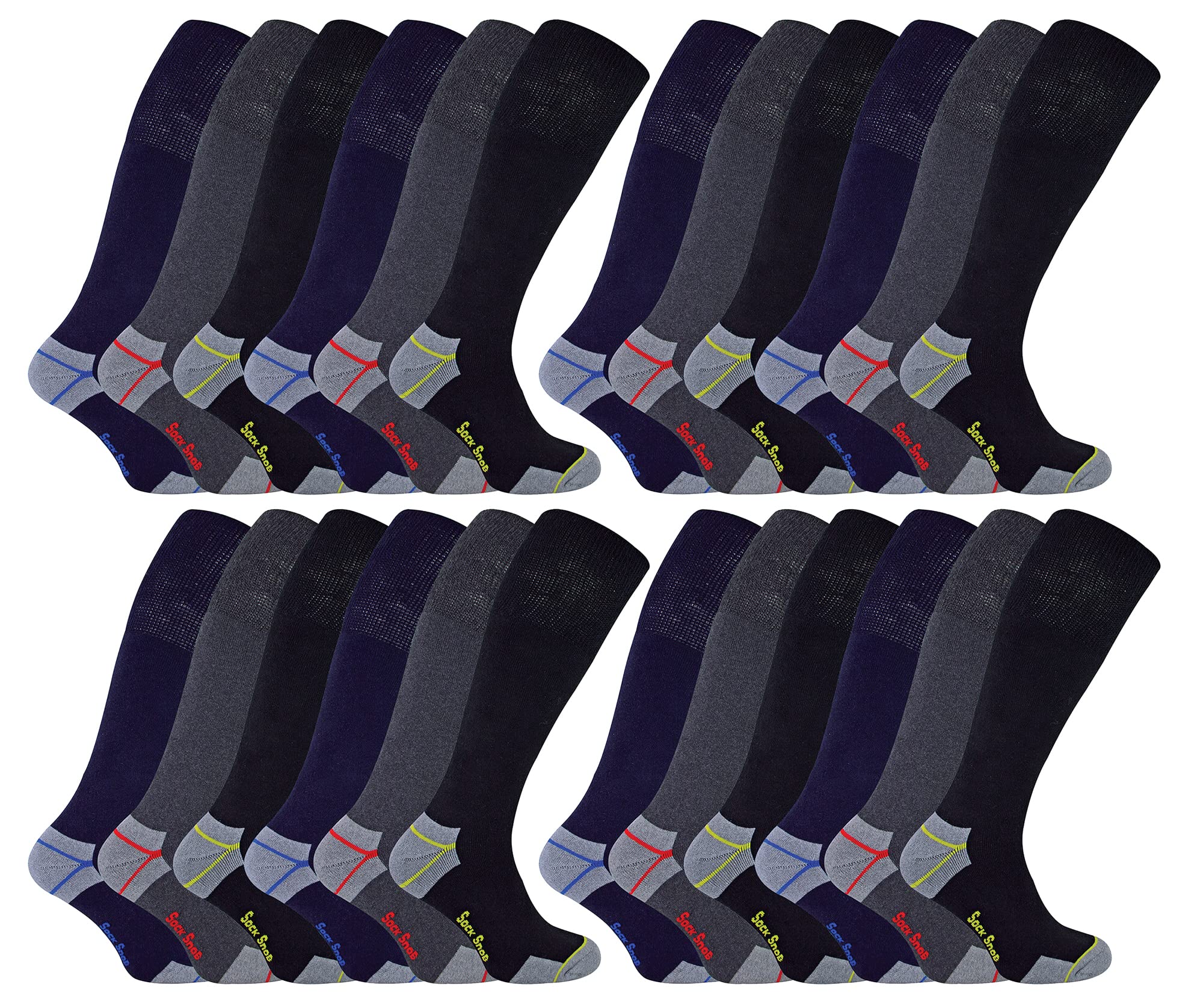 Sock Snob Mens Long Knee High Work Socks | 3 6 12 Pair Pack Options Heavy Duty Reinforced Heel Socks for Steel Toe Boots (6-11, 24 Pairs)