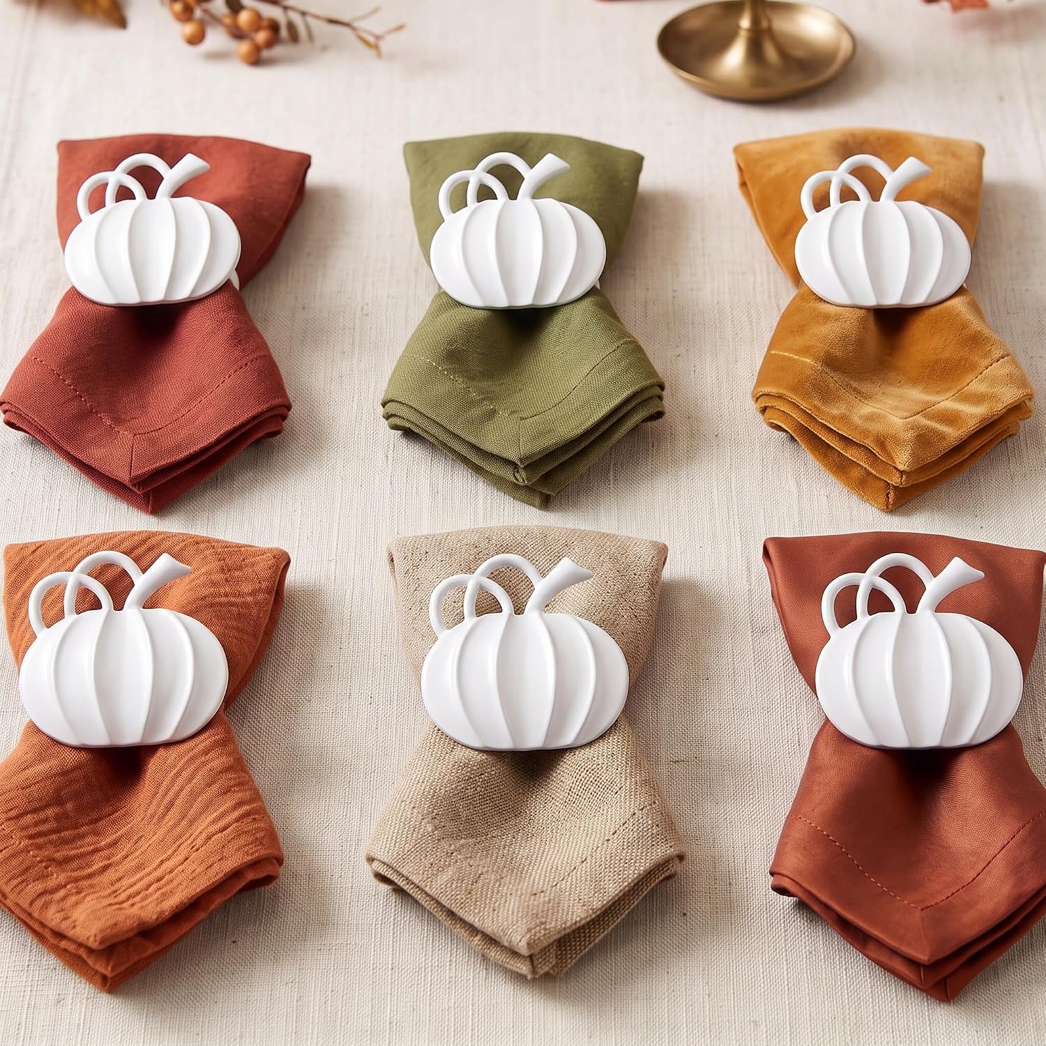 Patelai 6 Pieces Fall Pumpkin Napkin Rings Thanksgiving, Bronze