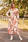PRETTYGARDEN Fall Dresses for Women 2026 Casual V Neck Floral Flowy Wedding Guest Long Sleeve Midi Dress