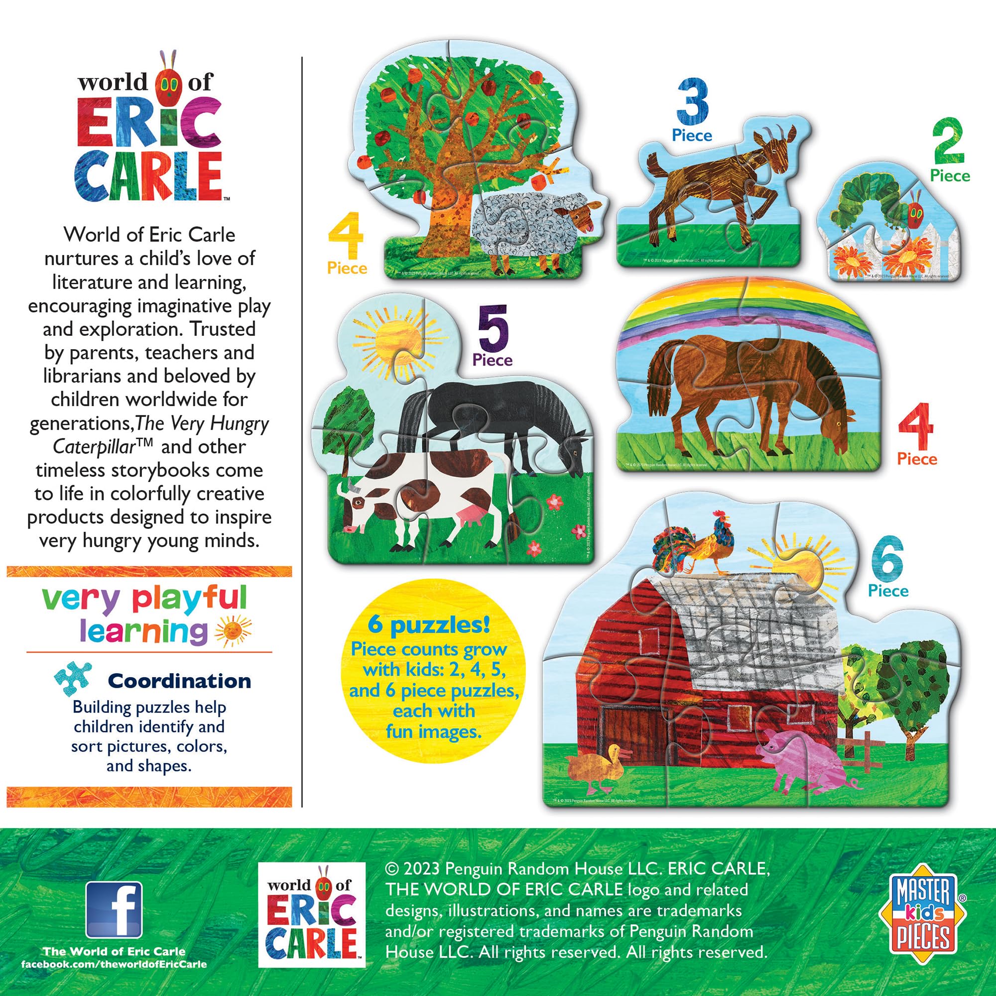 Masterpieces Eric Carle Farm Life - Juego de 6 mini rompecabezas con forma de rompecabezas, portátil, resolución de problemas, a partir de 6 años