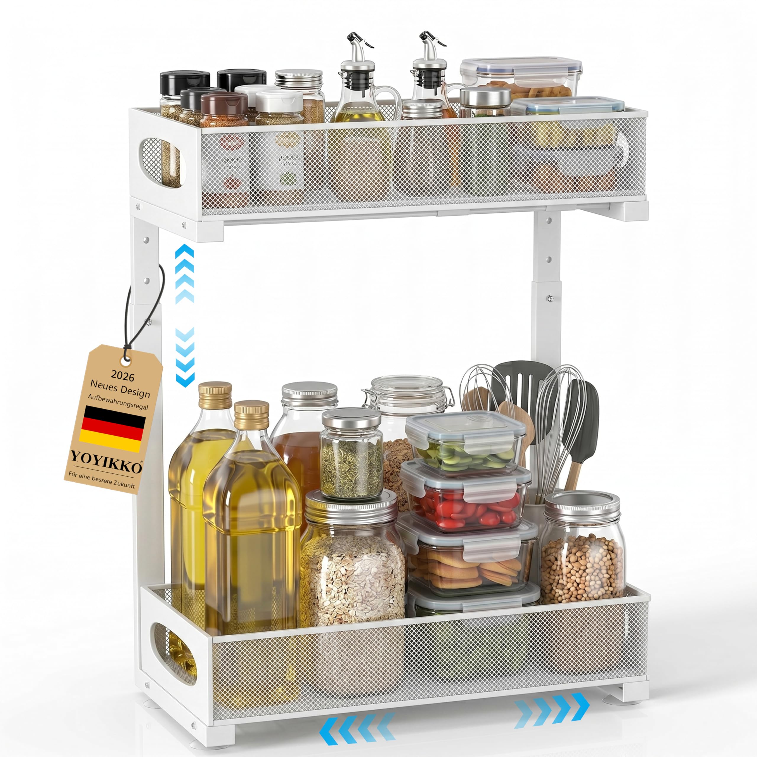 Spülschrank Organizer Ausziehbar,2 Etagen Metall Unter Waschbecken Regal Spülenunterschrank Organizer, Spülschrank Aufbewahrung, Badezimmer Regal, Ordnungssystem für Küche (Weiß-24)