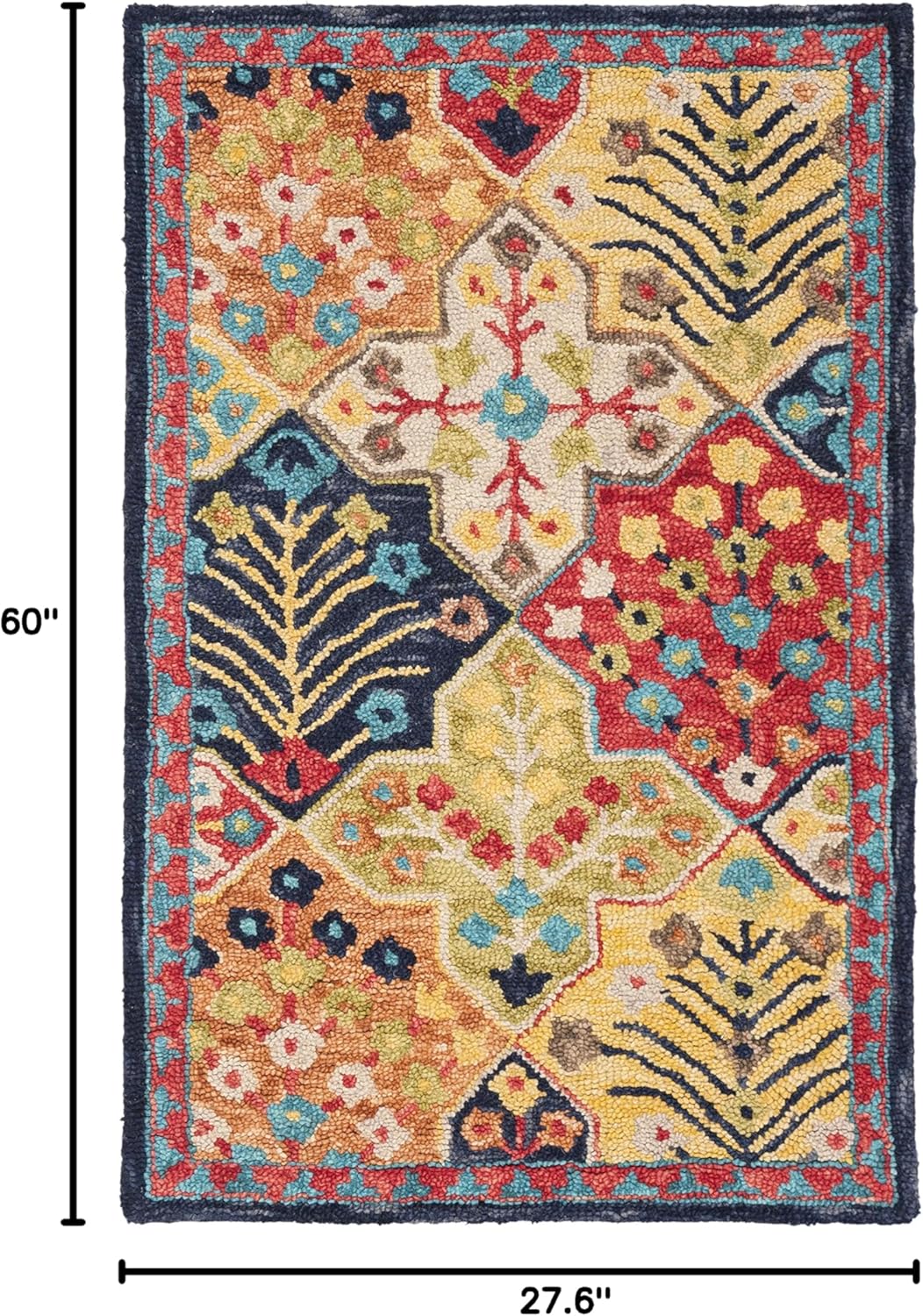 SAFAVIEH Aspen Collection Accent Rug - 2'3" x 5', Blue & Orange, Handmade Boho Wool, Ideal for High Traffic Areas in Entryway, Living Room, Bedroom (APN514M)
