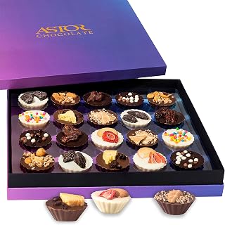 Astor Chocolate Valentine's Gift Box: 20 Belgian Truffle Cups, 8 Gourmet Flavors like Strawberry Cheesecake & Hazelnut - Ideal for Adults, Family, Lovers