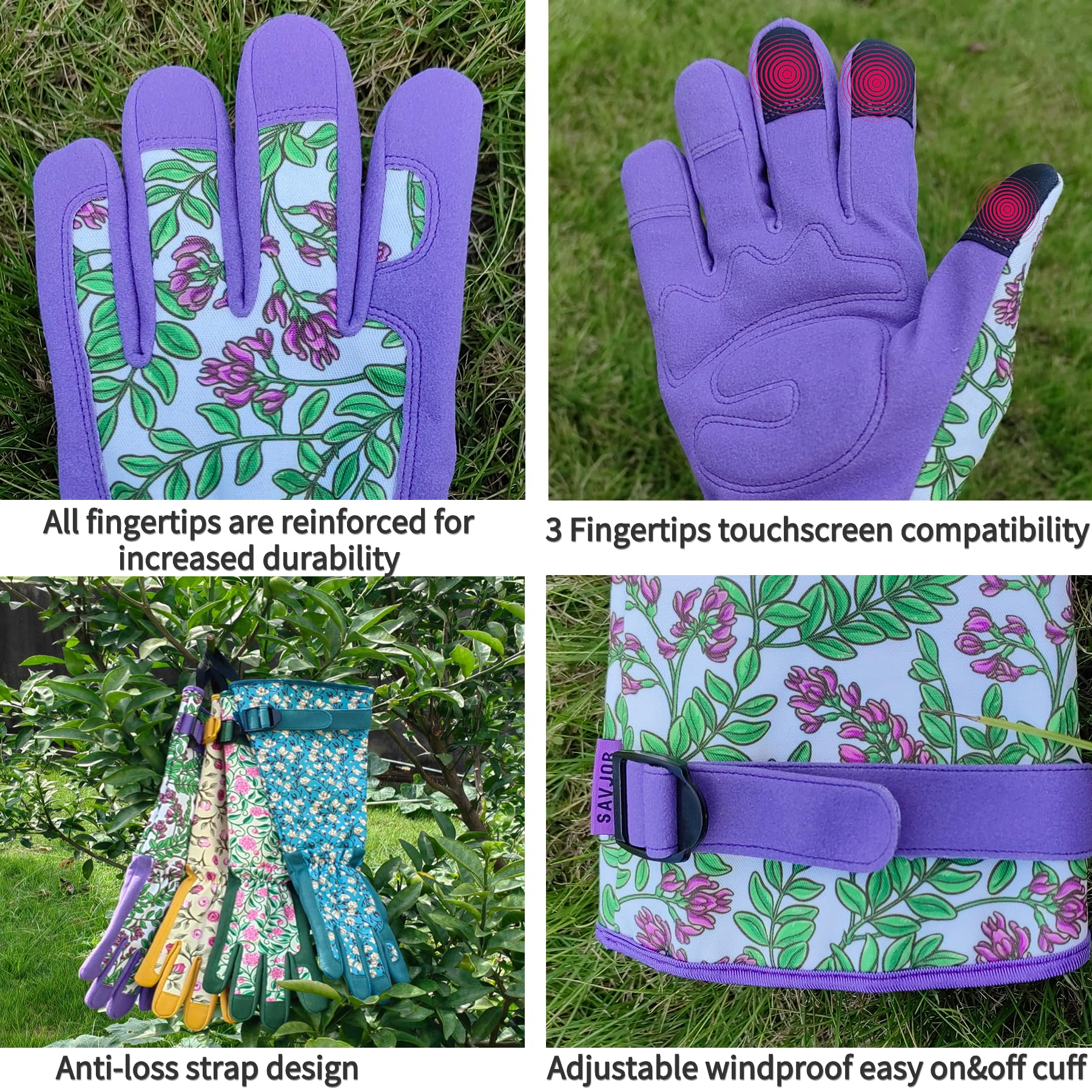Guantes de jardinería multiusos de piel sintética para mujer, guantes de trabajo, regalos de jardinería y regalos de jardín (morado, M)