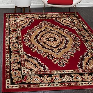 Mazovia Orientalisch Vintage Teppich - Kurzflor - Muster mit Medaillon - Traditioneller Teppich für Wohnzimmer, Esszimmer - ÖKO-TEX Wohnzimmerteppich - Rot 60 x 100 cm