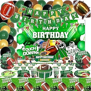 Football Birthday Party Decorations, Football Themed Birthday Party Supplies Include Balloon//Happy Birthday Banner/Cake Topper/Plate/Napkin/Cup/Tablecloth/Backdrop for Boy Sport Birthday Decorations