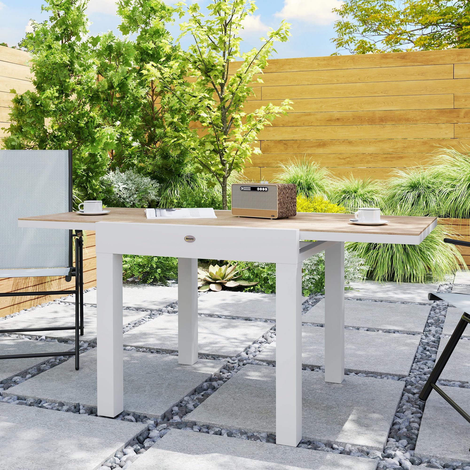 Outsunny Table de Jardin Extensible 80/160 cm en Aluminium 6 Personnes Gris | Table à Manger de Jardin Rectangulaire, Anti-Rouille, Résistante aux Intempéries, pour Patio, Terrasse