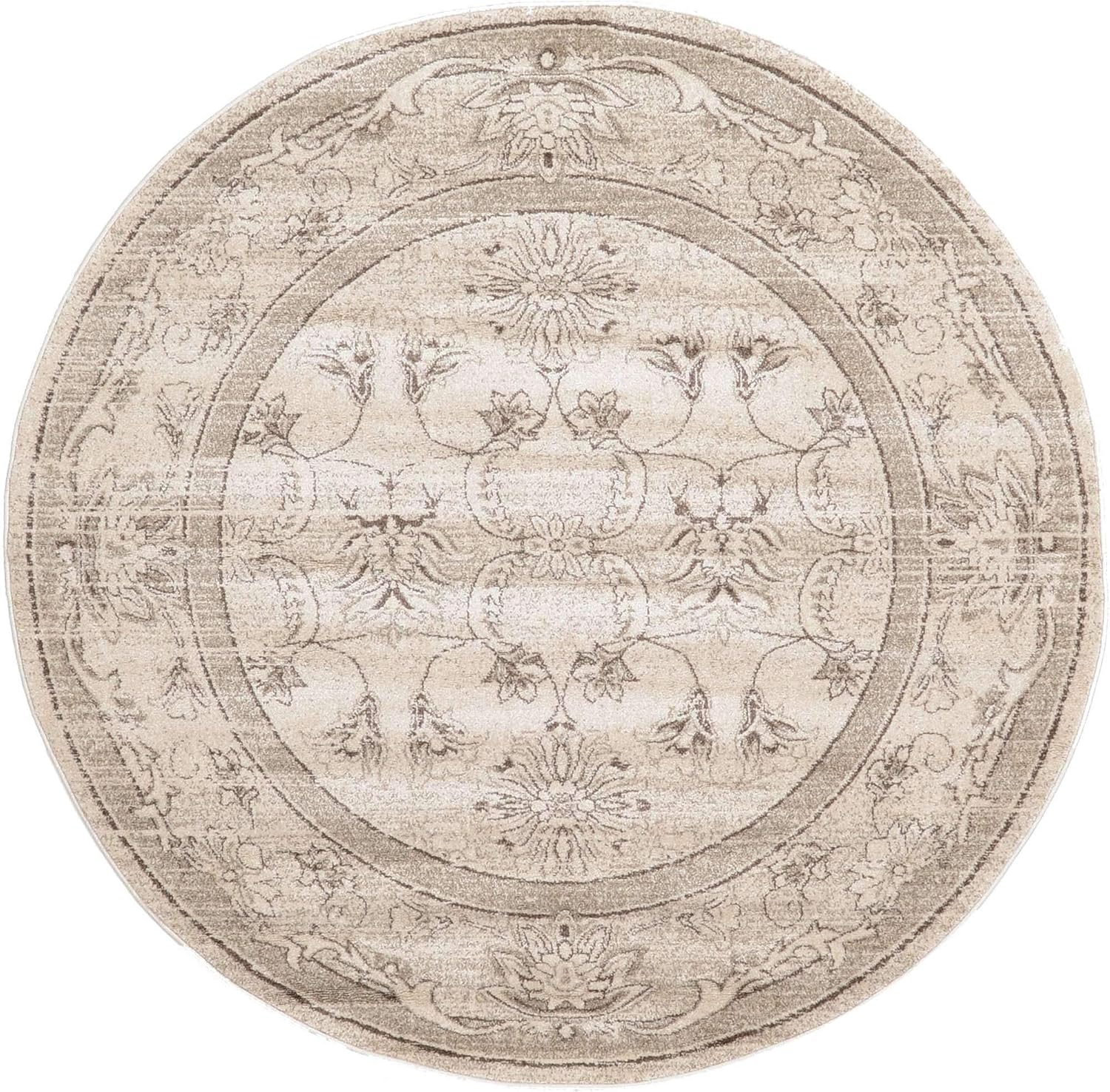Unique Loom La Jolla Collection Botanical, Contemporary, Traditional, Rustic, Border Area Rug (6' 0 x 6' 0 Round, Ivory/Brown)