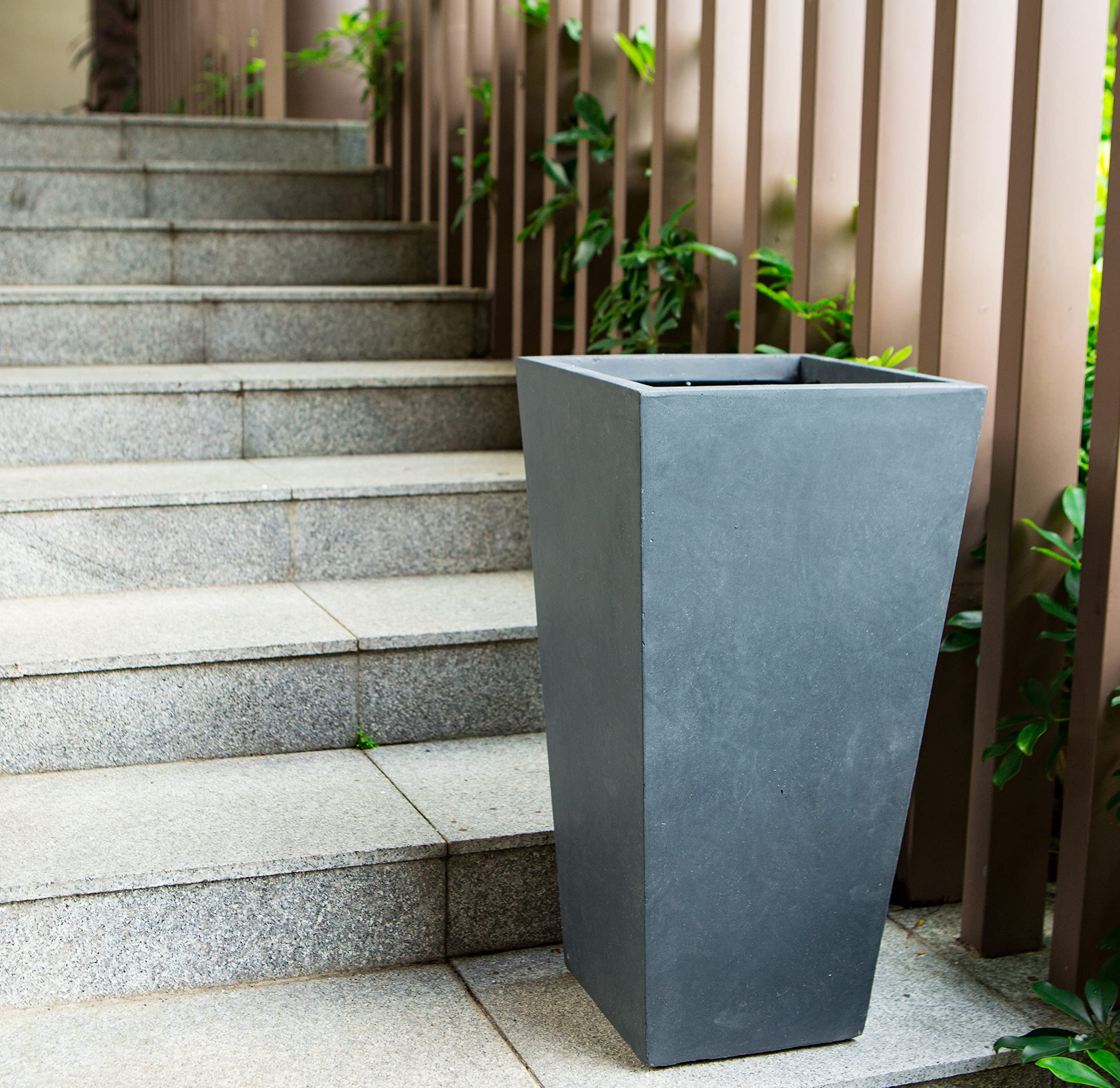 Kante 24" Tall Lightweight Concrete Modern Tapered Tall Rectangle Outdoor Planter with Drainage Hole, Large Outdoor Indoor Modern Planter for Home and Garden Weathered Graphite