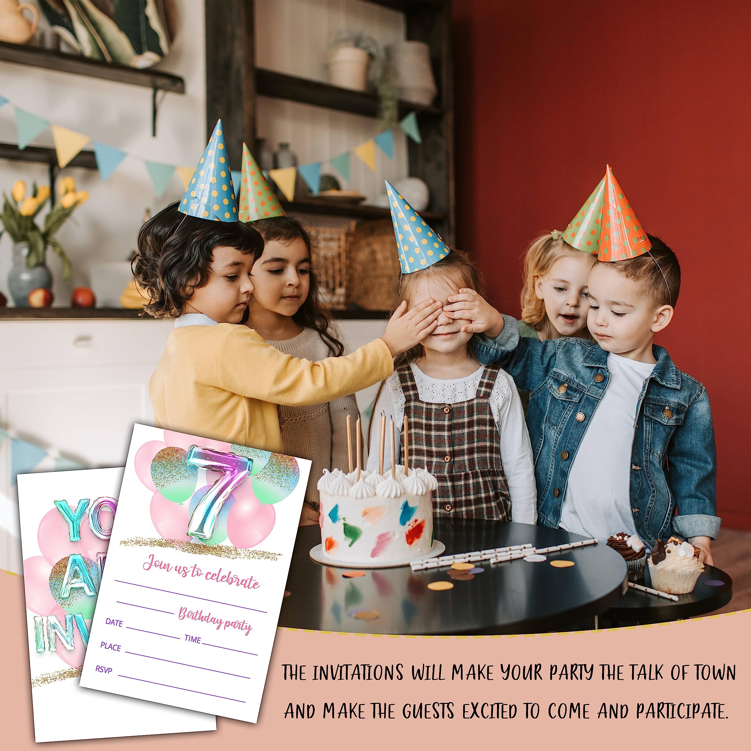 Lot De 20 Cartes D'invitation à Paillettes Enveloppes Pour Fête Et Anniversaire D'enfant - Invitation Colorée Pour Anniversaire De Fille Et Garçon - Motif étoile Arc-en-ciel