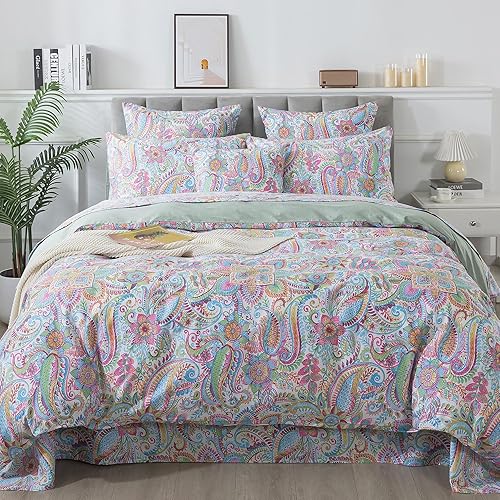 Miniatura 27 de FADFAY Elegante juego de funda de edredón de cachemira, ropa de cama clásica de cachemira dorada, transpirable, 100% algodón percal, ultra suave