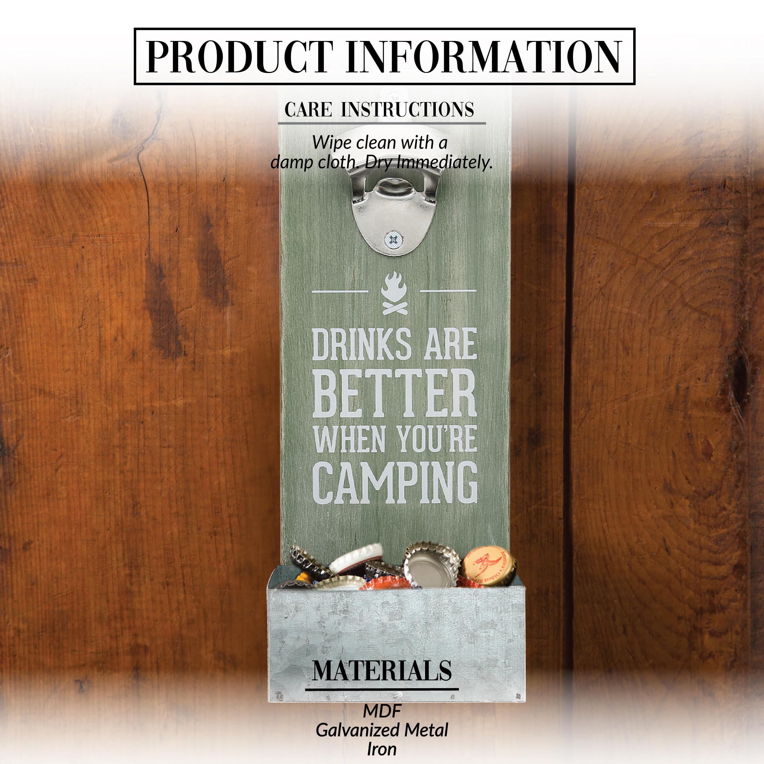 Pavilion - When You're Camping - Abridor de botellas de cerveza rústico montado en la pared, abridor de botellas con recogedor de tapas, abridor de botellas de caravana, regalos únicos de cerveza para