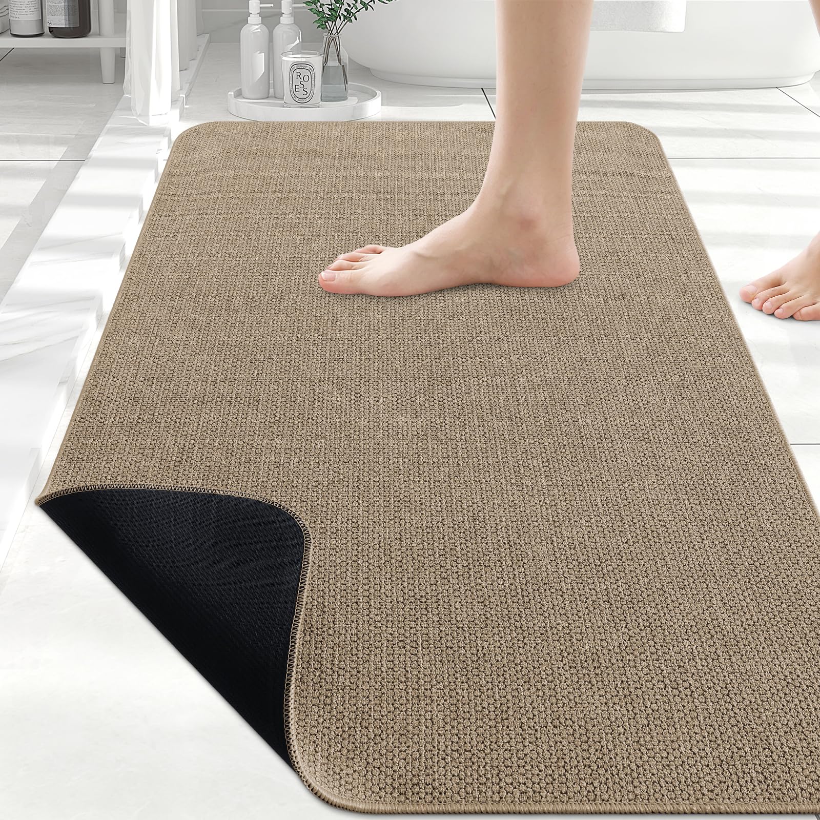 Smiry Ultra Thin Bath Mat 30x20, Non Slip Rubber Washable Bathroom Rugs