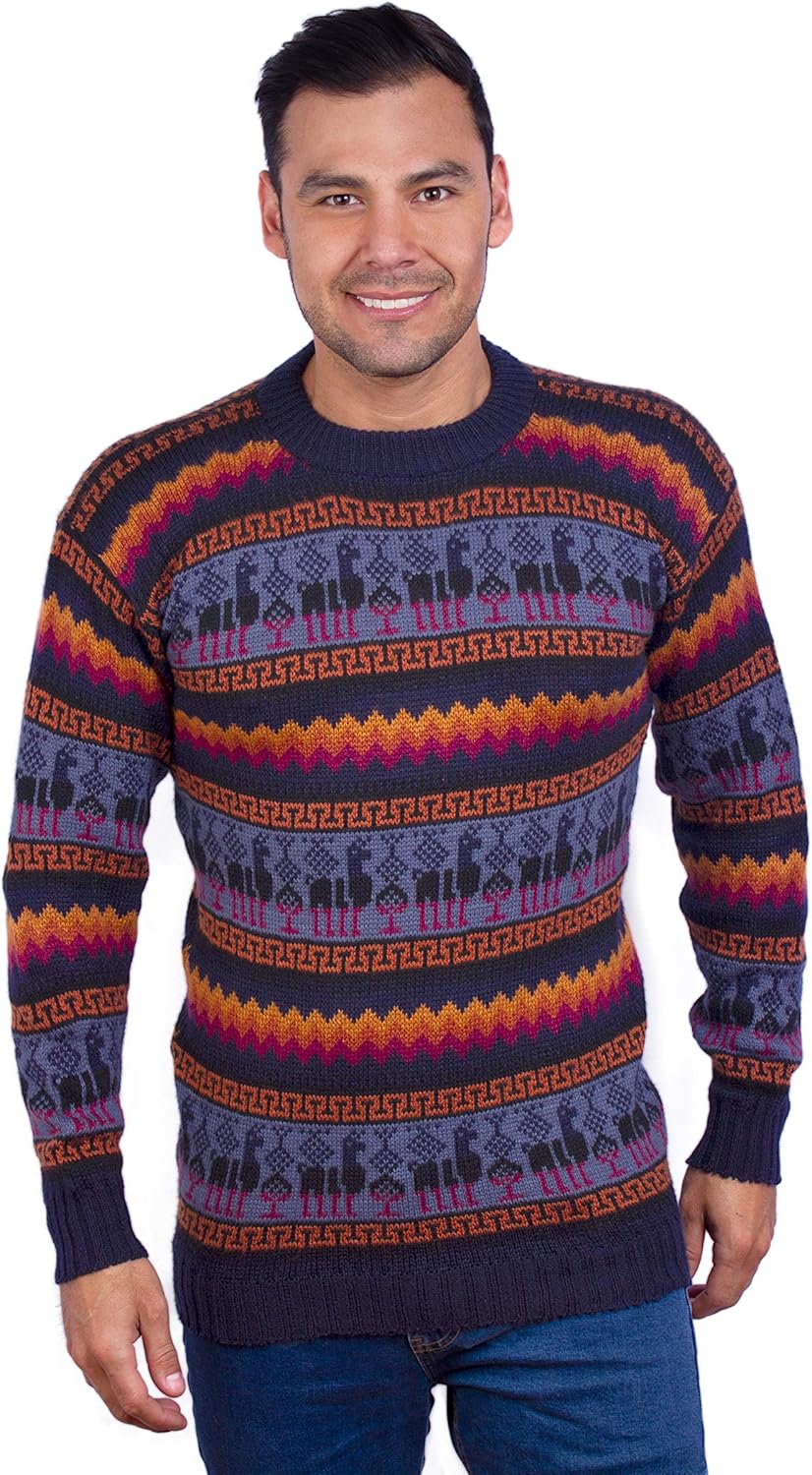 Crewneck Navy Blue Alpaca Sweater for Men - Winter Pullover