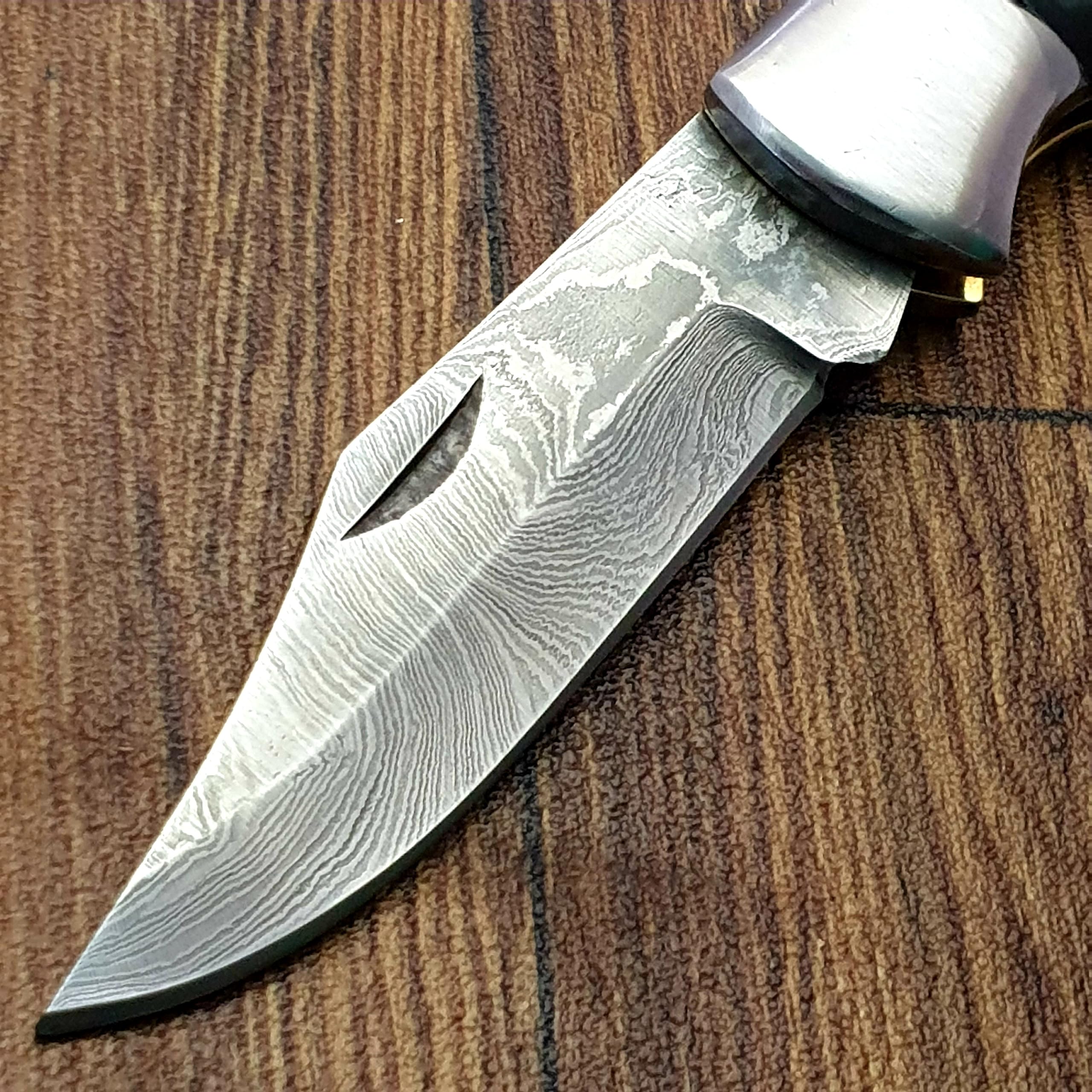 TZ KNIVES FZ-17 Handmade Damascus pocket knife for men | Folding knife with liner lock | Bushcraft knife for Fishing, Camping, Hiking | Damascus steel hunting knife with sheath | Camping Knife.