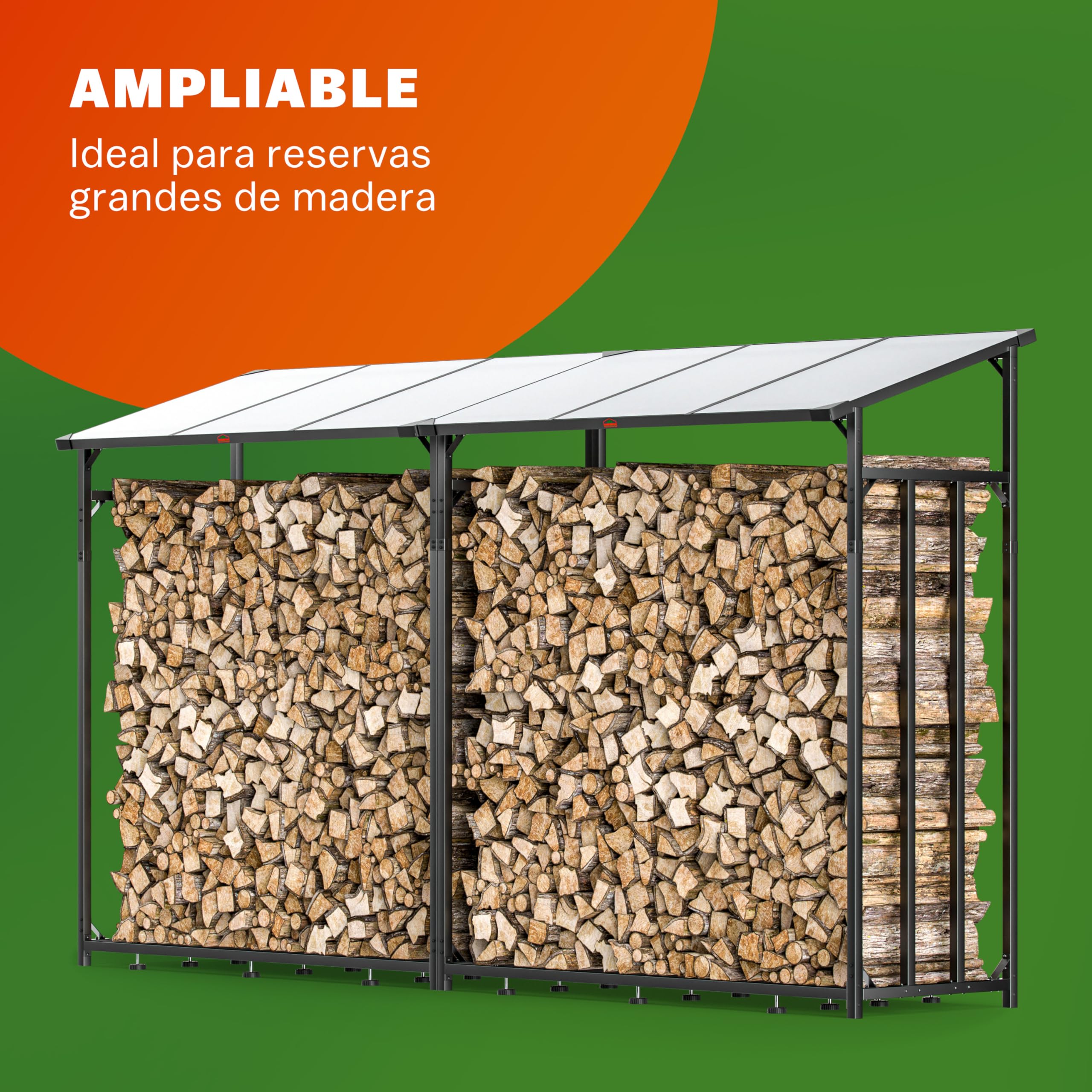 Gardebruk® Estante Almacenamiento Leña Exterior XXL Acero Techo Integrado incl. Bolsa Transporte Leñero Cubierto Impermeable Protección Viento Lluvia Negro