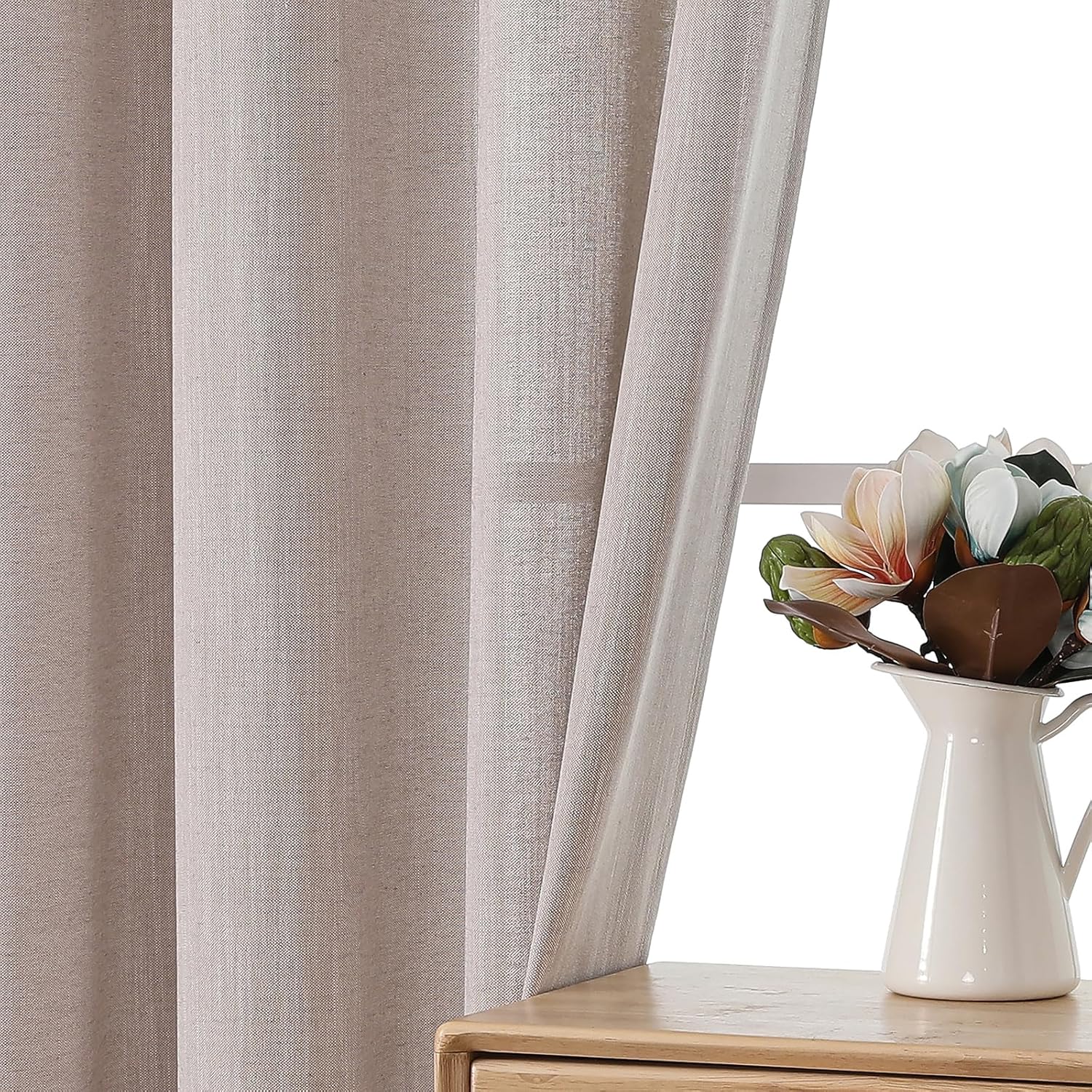 Semi Sheer Curtains 63 Inch Length for Living Room Grommet Privacy Sheer Curtains Linen Look Drapes Light Filtering for Bedroom Thick Textured Window Treatment 2 Panels Oatmeal