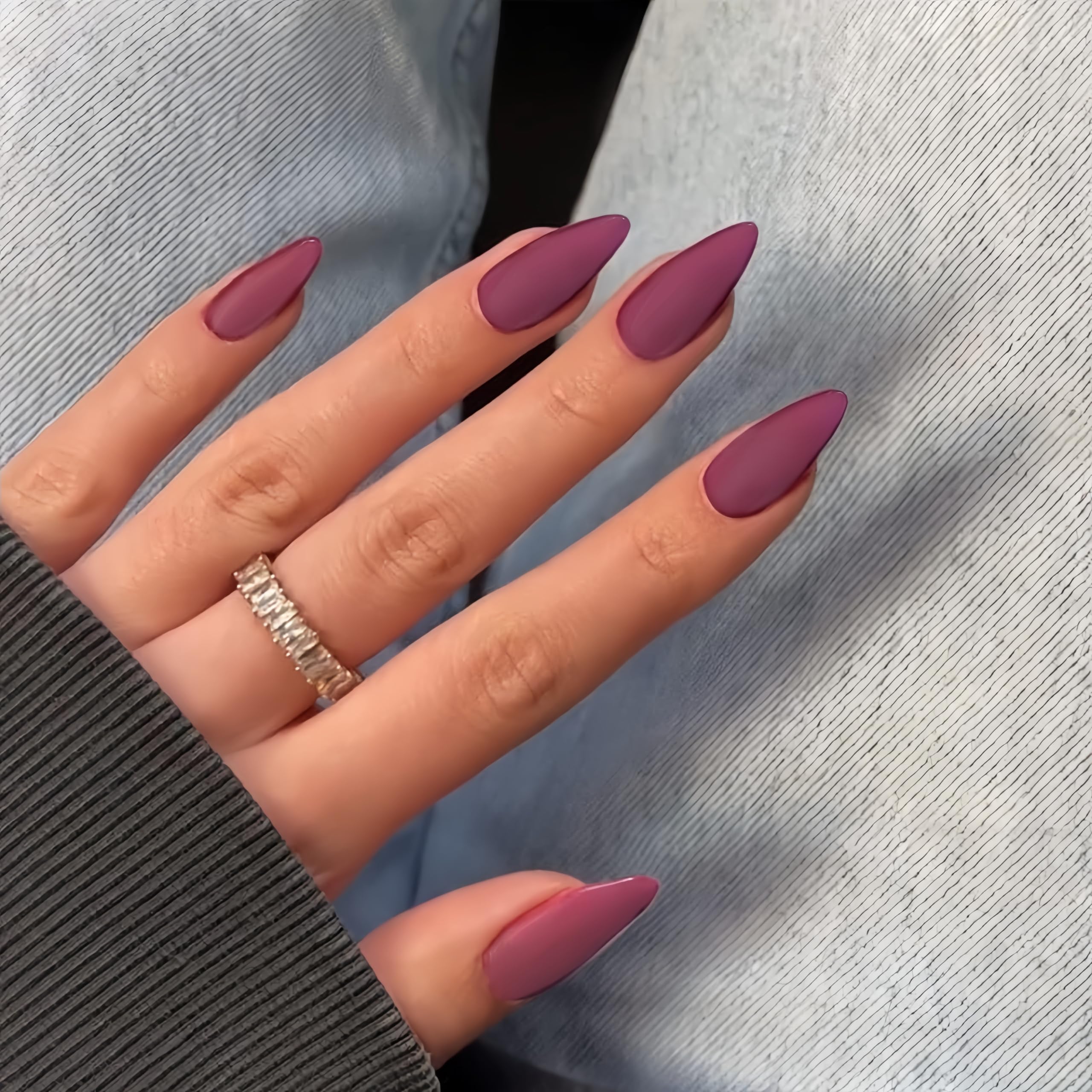 SXVME 48 Pcs Matte Berry Press on Nails Almond Medium, Acrylic False Nails Medium Stiletto Natural Fake Nails Set
