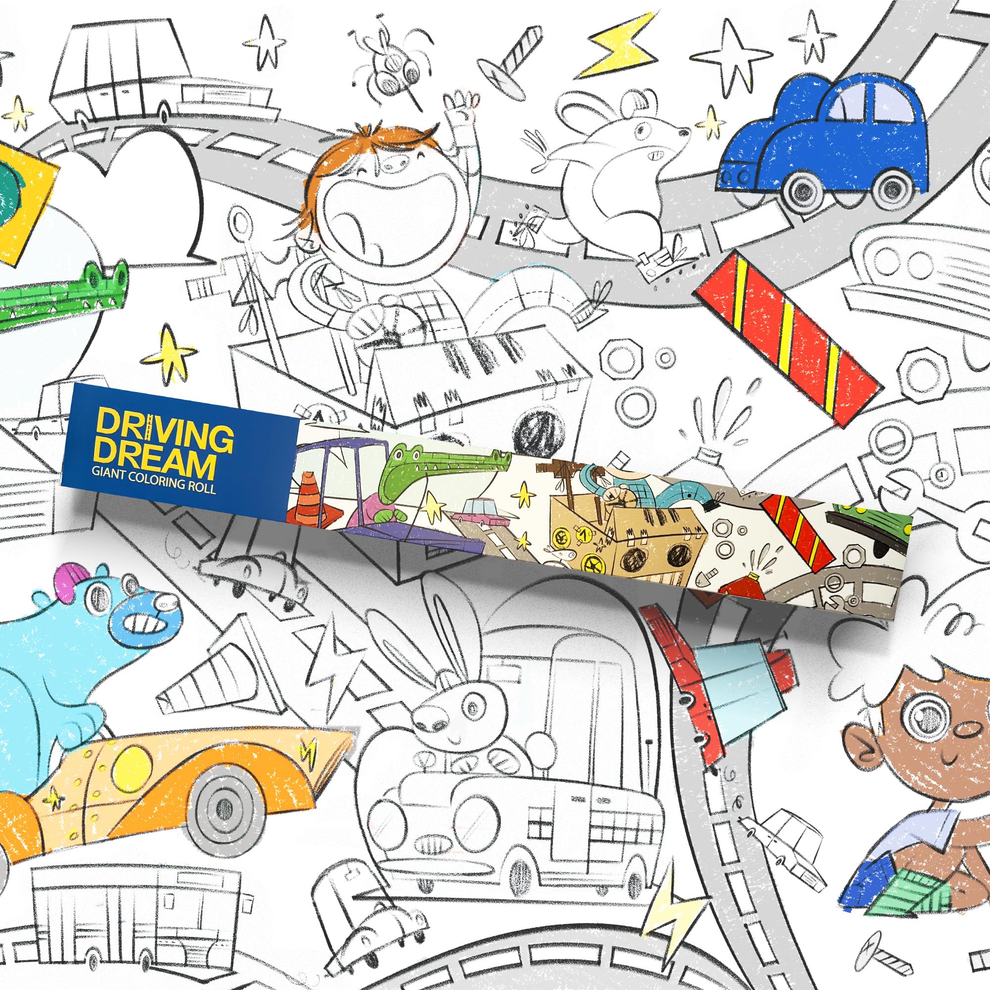 Crazy Little Books Cars & Racing 30Ft Giant Coloring Roll for Kids Fun Arts & Crafts Kit - Preschool Educational Fine Motor Skills & Creativity