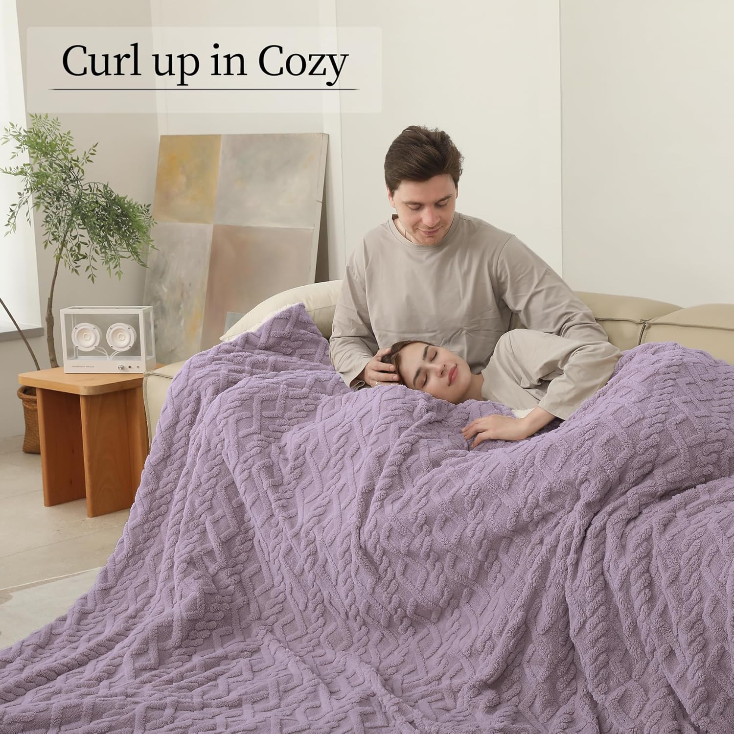 Electric Heated Blanket, 3D Pattern Design, Queen Size Heated Blanket Soft Warming Plush Electric Blanket Sherpa with 5 Heating Levels & 10 Hours Auto Off, Machine Washable, Lavender Violet - Image 4