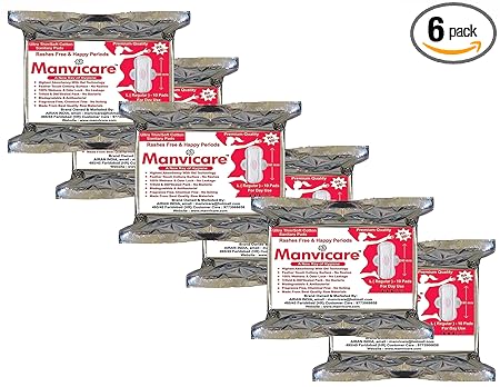 Manvicare Biodegradable Anion Cotton Sanitary Pads for Women - 60 Sanitary Napkins - Large (Regular)