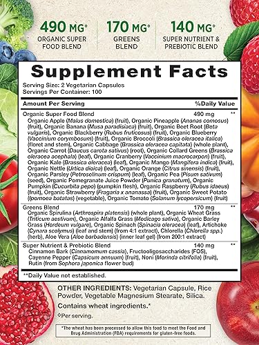 Miniatura 2 de Nature's Truth Suplemento de frutas y verduras  200 cápsulas vegetarianas  Más de 20 frutas y verduras  Suplemento vegetariano, sin OMG y sin gluten