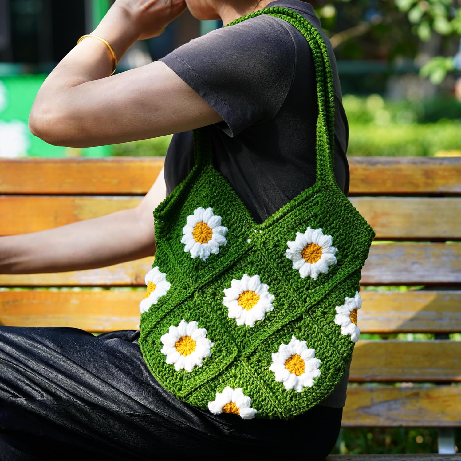 Crochet Bag and Totes Floral Tote Bag Crochet Purse for Women Knit Bag Flower Purse Daisy Gifts Fairycore Cute