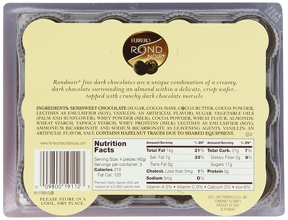 Ferrero Rondnoir Dark Chocolates with Almonds, 12 Pieces
