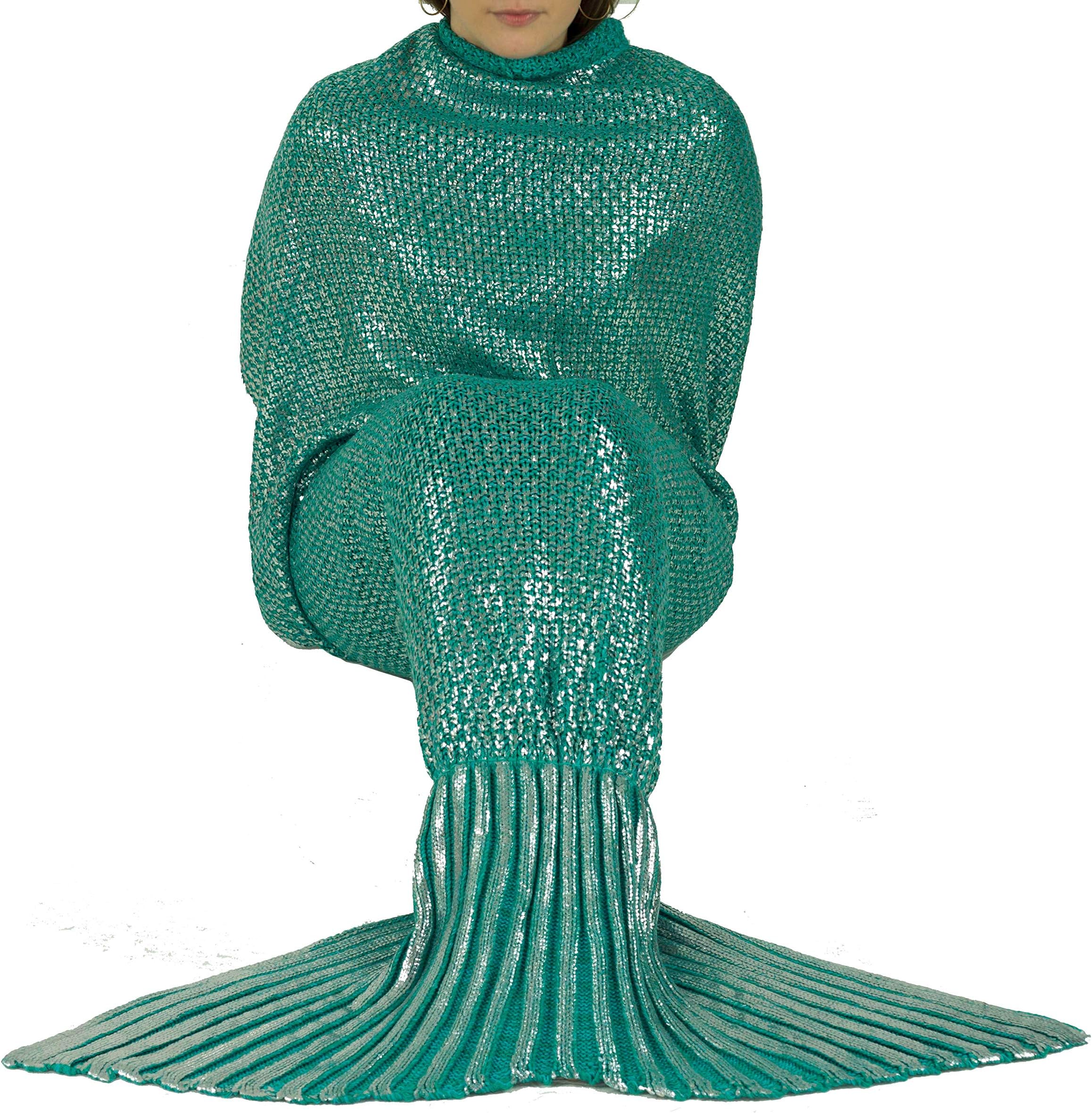 Modo Luxury Mermaid Tail Blanket for Teens and Adults Blue/Green Shine
